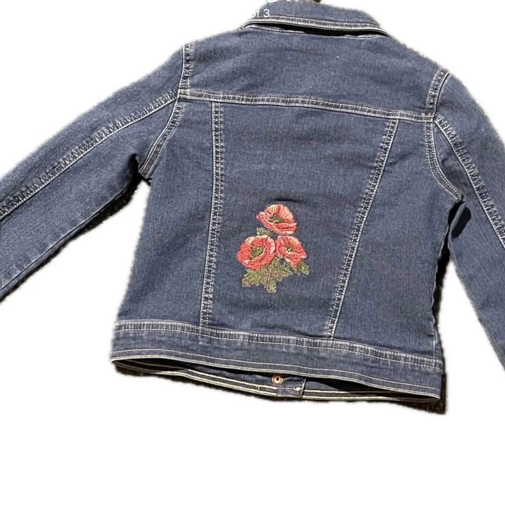 Justice Blue Denim Jacket with Red Floral Design